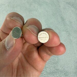 Tiffany & Co New York 925 Sterling Silver Oval Tag Fixed Back Earring RARE